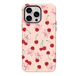 Coquette Bow Phone Case for iPhone 15 14 13 Pro Max / Pro / Plus, Cherry Coquette Aesthetic Cover, Cute Girly Magsafe Tough Protective Cover