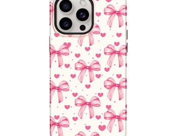 Coquette Pink Bow iPhone Case, Cherry Protective Magsafe Case