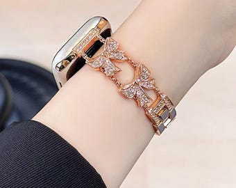 Diamond Bowknot Rose Gold Apple Watch Band: Diamond Stainless Steel iWatch Strap