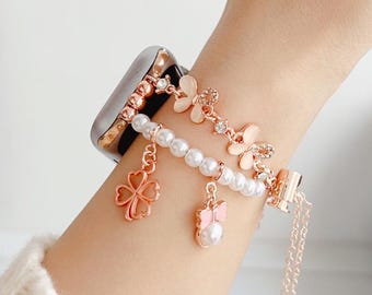 Clover Beauty Apple Watch Band: Pearl Stainless Steel iWatch Strap