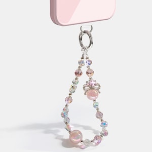 Crystal Beaded Phone Charm, Phone Wrist Strap, Cute Phone Chain, Pink Beaded Phone Bracelet, Girly Gift Phone Strap