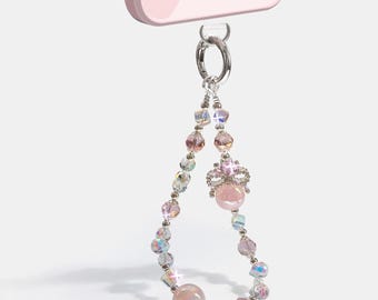 Crystal Beaded Phone Charm: Pink Girly Phone Wrist Strap