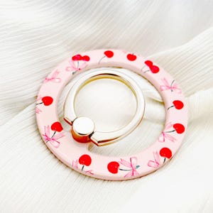 Cute Cherry MagSafe Phone Ring Holder, Magnetic Grip, Kickstand