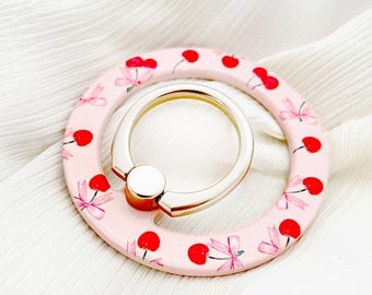 Cute Cherry MagSafe Phone Ring Holder, Magnetic Grip, Kickstand