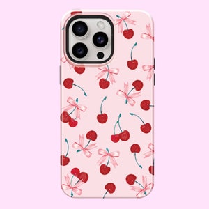 Coquette Bow Phone Case for iPhone 15 14 13 Pro Max / Pro / Plus, Cherry Coquette Aesthetic Cover, Cute Girly Design Protective Cover