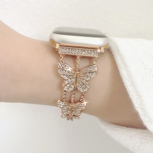 Gold Butterfly Apple Watch Band 38mm 40mm 41mm 42mm 44mm 45mm, Bracelet Wristband for iWatch Series 10 9 8 7, Stylish Apple Watch Strap
