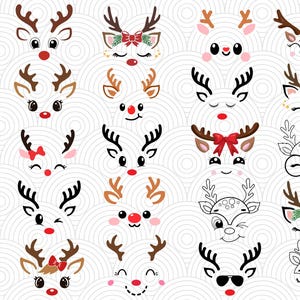 Pacchetto PNG di volti di renna di Natale, ragazza renna in formato SVG, ragazzo renna in formato Svg, Natale 2023 in formato Svg, carino renna faccia Svg Cricut