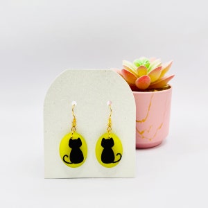 Handmade Black Cat Resin Earrings: Hypoallergenic Sterling Silver
