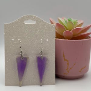 Handmade Resin Earrings, Lightweight Resin Earrings, Purple Earrings, Triangle Earrings, Hypoallergenic Earrings