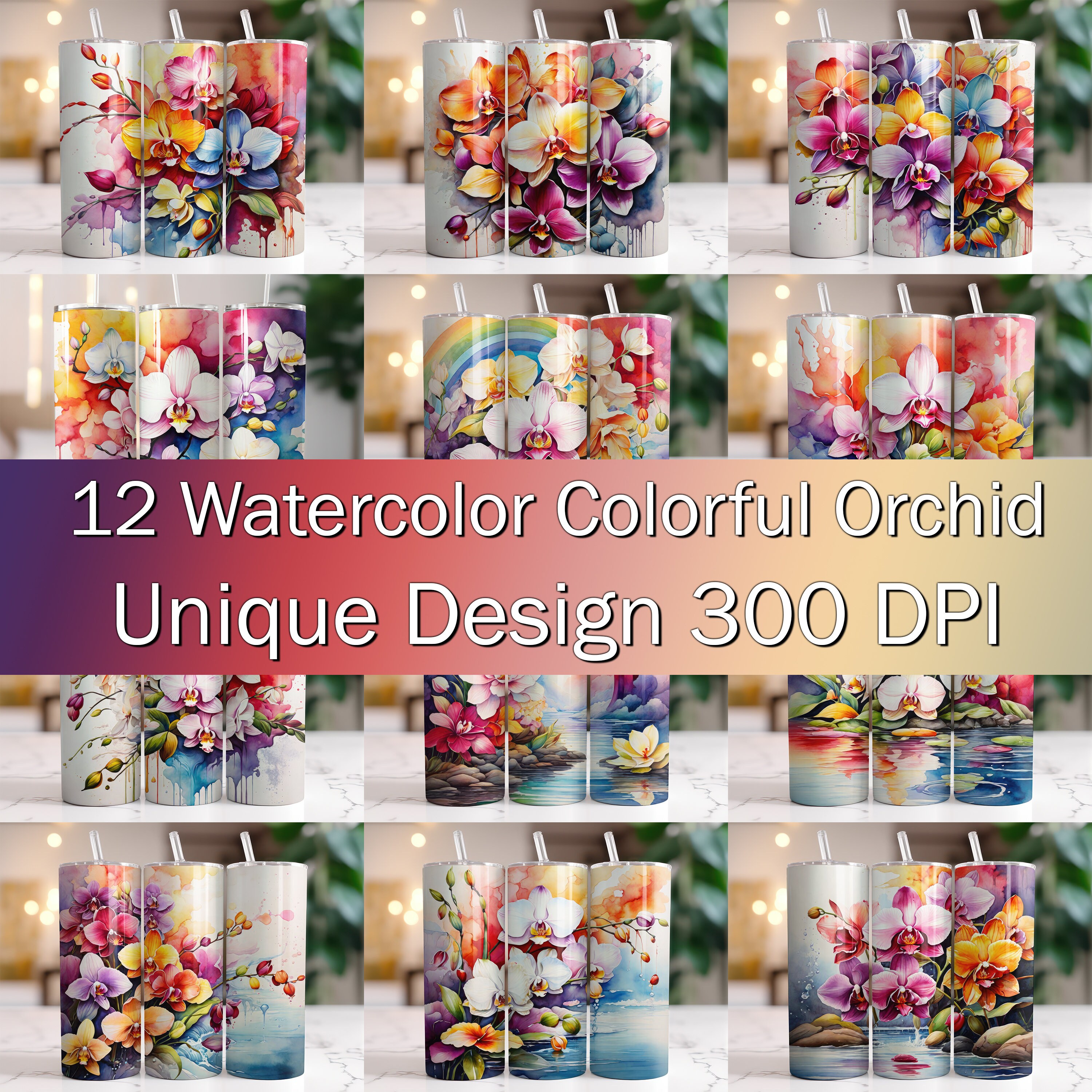 100+ Watercolor Floral Tumbler Wrap Bundle 20oz Skinny Tumbler Wrap Png ...