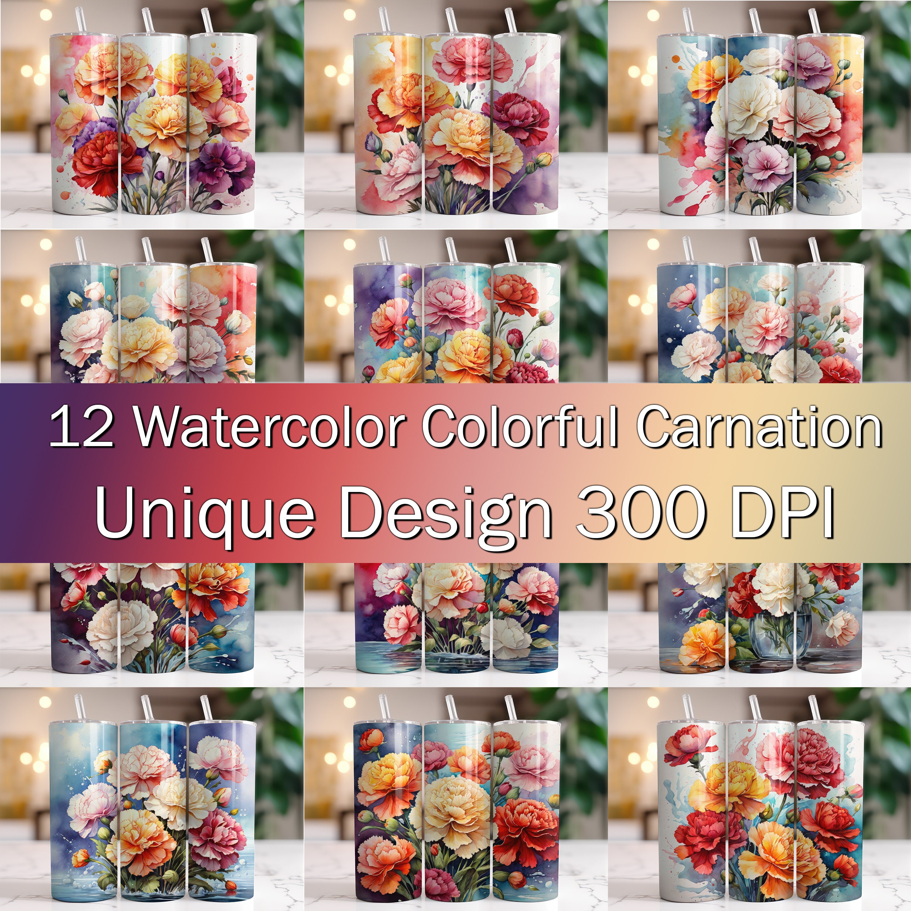 90+ Watercolor Floral Tumbler Wrap Bundle 20oz Skinny Tumbler Wrap Png ...