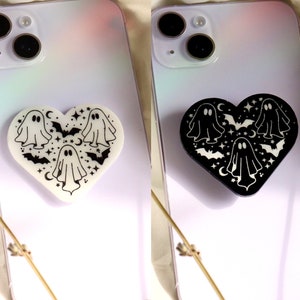 Heart Ghosts Phone Grip | Black and White Ghosts | Cute Ghosts | Cute Phone Grip | Custom Resin Phone Grip