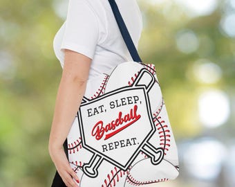 Baseball Tote Bag, 'Eat, Sleep, Baseball, Repeat', Gift for Baseball Lover, Baseball Parents, Kids Baseball Bag