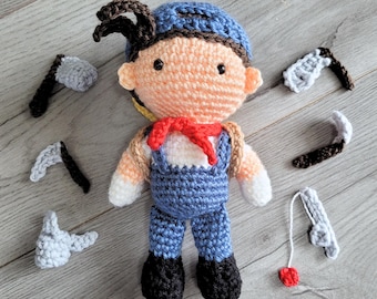 Patrón de crochet Harvest Moon: Muñeca campesina y 6 herramientas (Patrón en PDF)