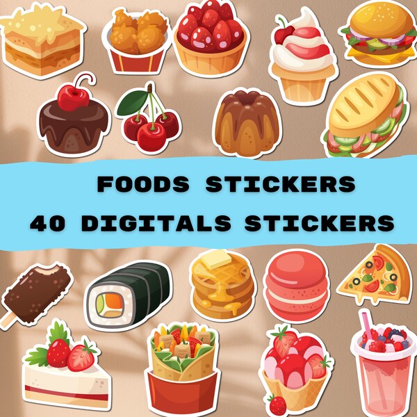 Foods Digital Stickers- 40+ Digital Planner Stickers-Junk Food Precropped Digital Planner-Stickers Printable stickers-GoodNotes Stickers