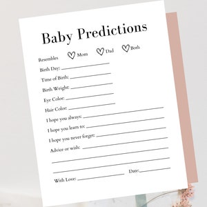 Baby Predictions | Baby Shower Games | Predictions for Baby | Editable Template | Digital