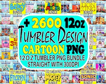 2600 Cartoon kids tumbler png bundle, Cartoon 12oz sippy cup tumbler wrap, kids tumbler png bundle, Cartoon kids png design,digital download