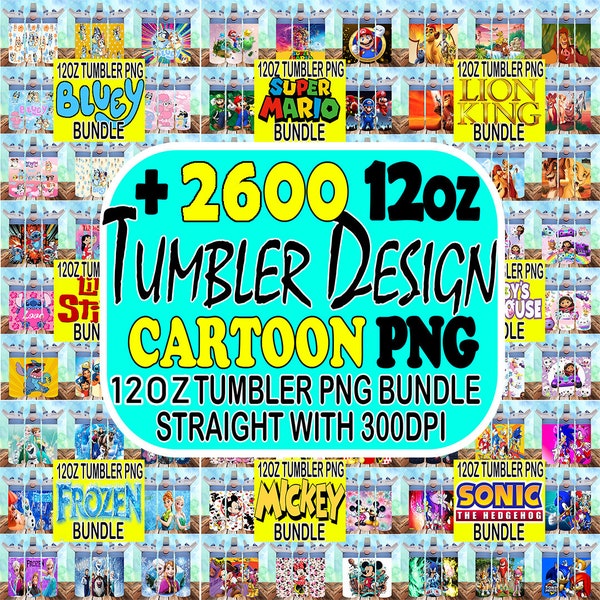 2600 Cartoon kids tumbler png bundle, Cartoon 12oz sippy cup tumbler wrap, kids tumbler png bundle, Cartoon kids png design,digital download