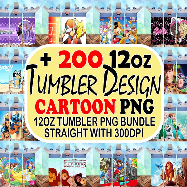 200+ kids 12oz tumbler png bundle,12oz Cartoon kids tumbler wrap, kids Cartoons tumbler png file bundle, 12oz tumbler wrap, digital download