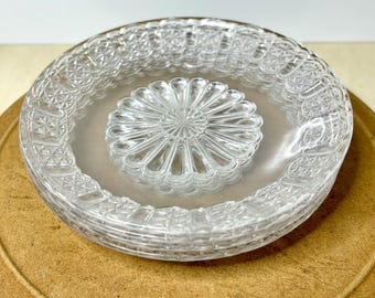 Set of 4 Antique Uranium Glass Plates | EAPG Cottage Dinner Bell Pattern