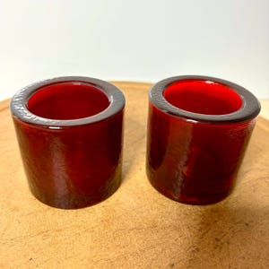 Set of 2 Ruby Red Art Glass Votive Holders – Scandinavian Modern Candle Decor