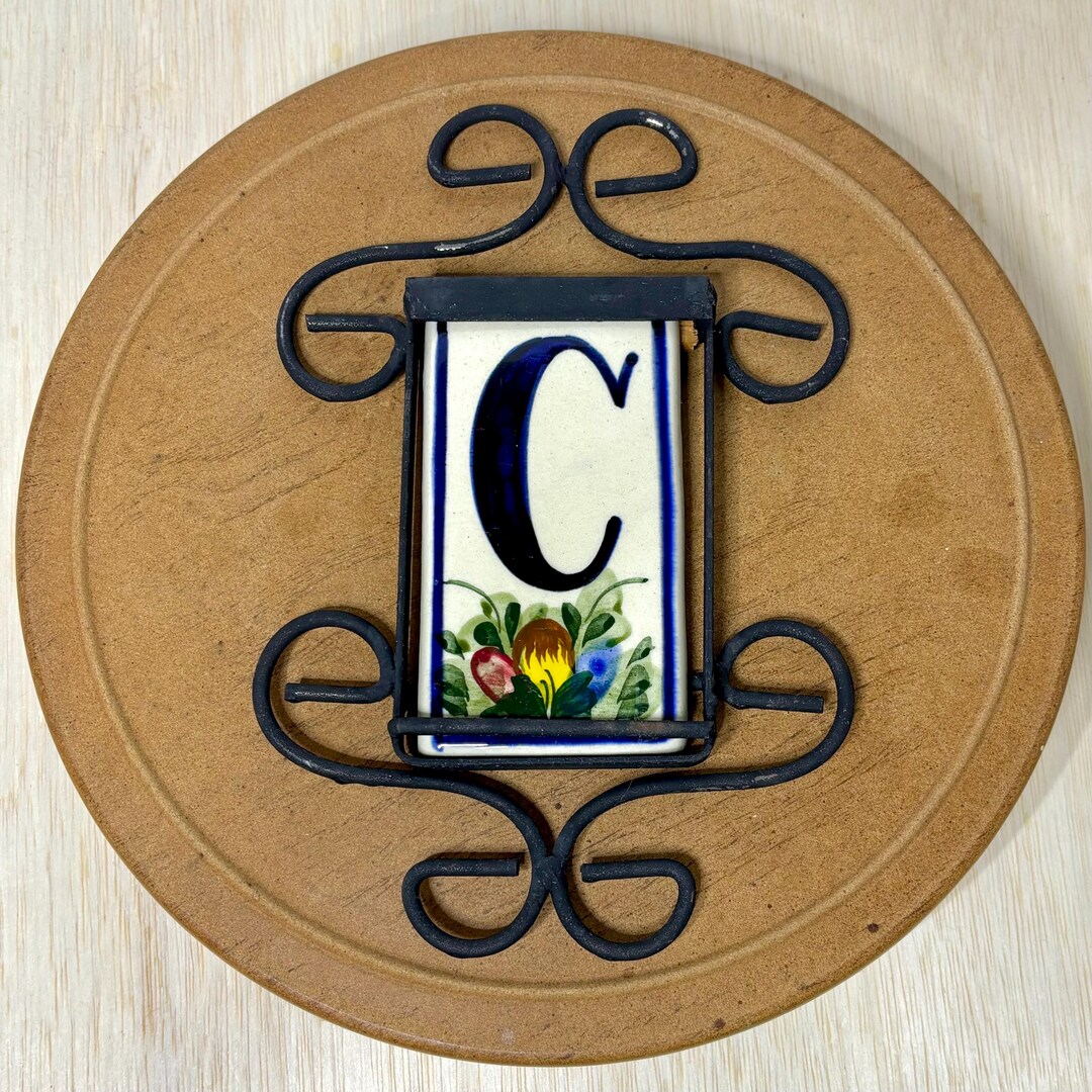 Hand Painted Ceramic Initial Tile – Letter C, Wrought Iron Frame - Etsy