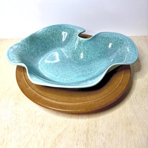 Vintage Red Wing Style Pottery Console Bowl Turquoise Blue Freeform Mid Century Modern Centerpiece 13 Inch