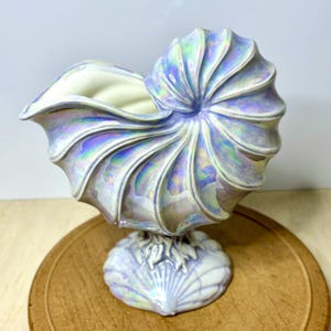 Iridescent Nautilus Shell Planter | Lusterware Seashell Vase | Hollywood Regency Decor