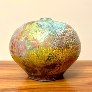 Colorful Raku Pottery Ball Vase: Artisan Boho Decor, 5.5&quot;