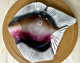 Vintage 1982 Studio Pottery Fish Dish | Flat Earth Style Ceramic Bowl