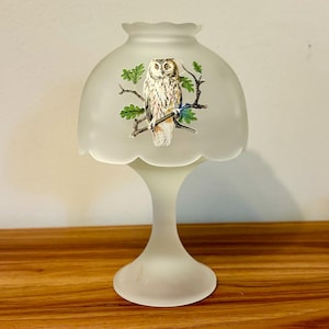 Vintage Westmoreland Satin Glass Owl Fairy Lamp - Mid-Century Candle Holder