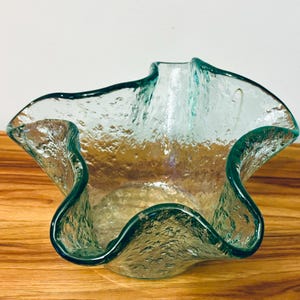 Vintage Murano-Style Aqua Bullicante Glass Bowl – 9.75&quot; Handblown Italian Art Glass Centerpiece, Mid-Century Decorative Bowl