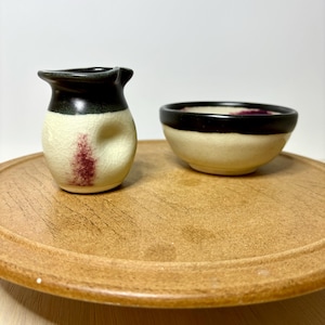 Smoky Mountain Pottery Creamer Sugar Set: Handmade Stoneware, Black Oxblood Glaze Rustic Farmhouse