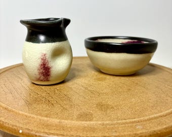 Smoky Mountain Pottery Creamer Sugar Set: Handmade Stoneware, Black Oxblood Glaze Rustic Farmhouse
