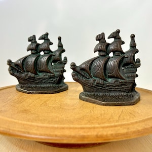 Vintage Cast Metal Clipper Ship Bookends: Nautical Maritime Decor