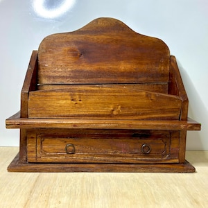 Antique Wooden Mail Organizer, Primitive Farmhouse Desk Sorter, Rustic Entryway Storage