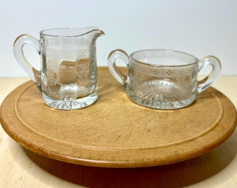 Antique Cambridge Glass Creamer Sugar Set | Wedgwood Etch, Elegant Glass 1917-1925