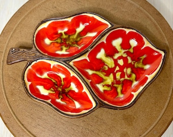 Vintage Treasure Craft USA Leaf Dish: 1963 Lava Glaze Mid Century Serving Tray