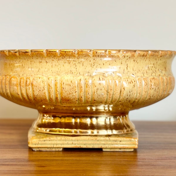 Shafer Pottery 23 K Gold Bonsai Pot-Elegant Tan Ceramic Vintage Oval Dish Mid Century Modern Centerpiece-Plant Garden Lover Gift