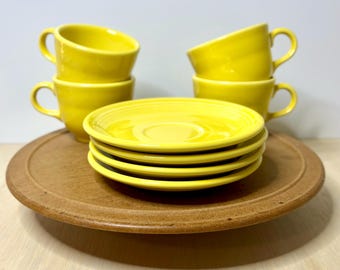 Homer Laughlin Fiesta Sunflower Yellow Teacups and Saucers Set of 4 – Retro Kitchen Decor