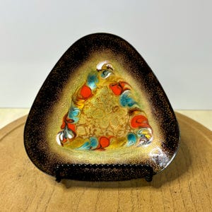 Mid-Century Enamel on Copper Dish: Abstract Ribbon Swirl, Signed Art Plate