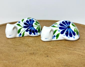 Dansk Sage Song Porcelain Sleeping Cats Set of 2 | Blue Floral Collectible Figurines
