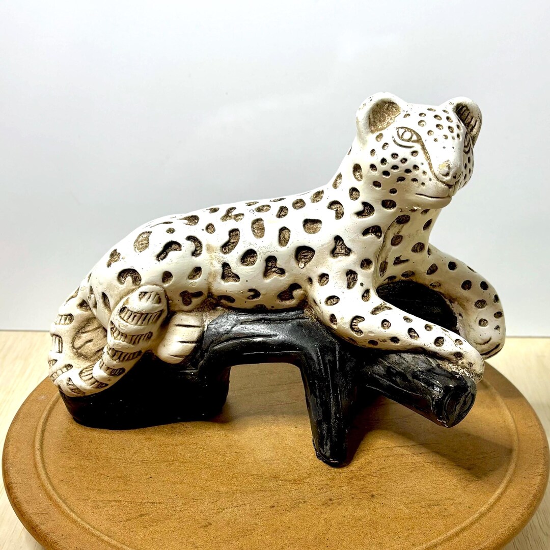Vintage Chalkware Leopard Figurine: Mid Century Mexico MCM Jungle Cat ...