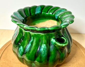 Vintage Self-Watering African Violet Planter: Green Blue Drip Glaze Ceramic Pot