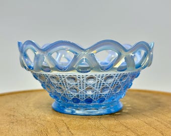 Imperial Glass Katy Blue Opalescent Bowl | Sugar Cane Pattern Lace Edge
