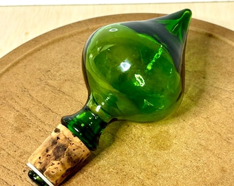 Vintage Empoli Emerald Green Glass Genie Bottle Stopper Replacement Large Italian Decanter Topper MCM Barware 7 Inch