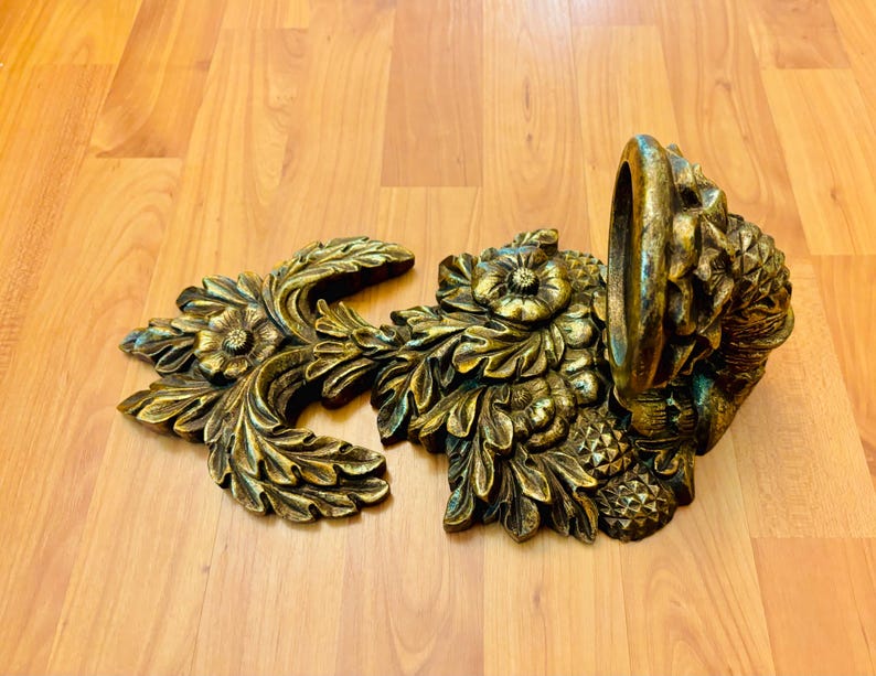 Vintage Victorian Wall Plaque Candle Holder With Floral and Pineapple