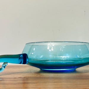 Vintage Empoli Art Glass Bowl: Aqua Blue Mid-Century Modern Centerpiece