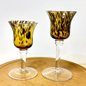Hand Blown Amber Tortoiseshell Glass Taper Candle Holders Pair – Sculptural Home Decor