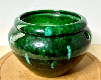The Violet Pot Self-Watering Planter: Green Blue Drip Glaze African Violet Pottery
